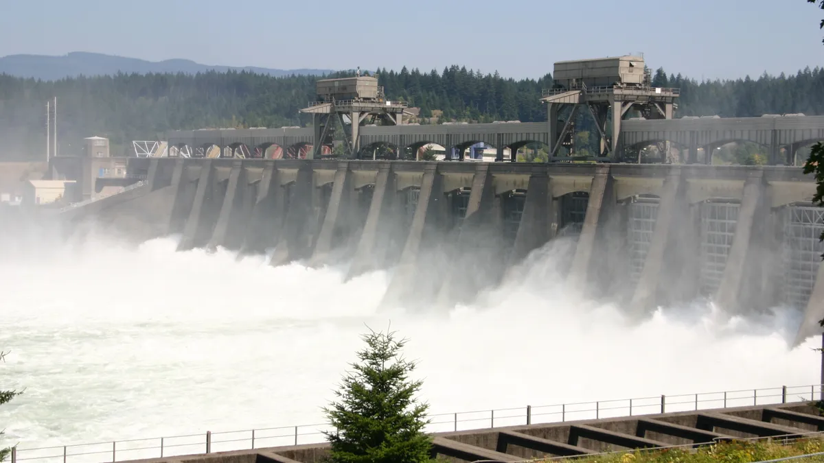 The Bonneville Lock and Dam on the Columbia River between Washington and Oregon.