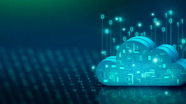 Cloud computing technology internet on binary code with abstract background. Cloud Service, Cloud Storage Concept. 3D render.