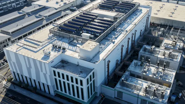 An aerial view of a data center structure.