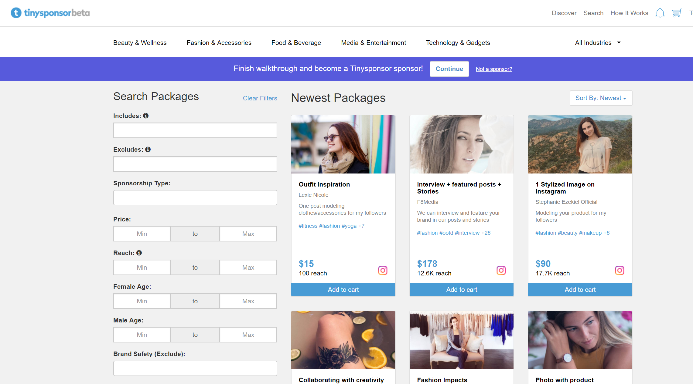 Find Micro influencers with Tinysponsor
