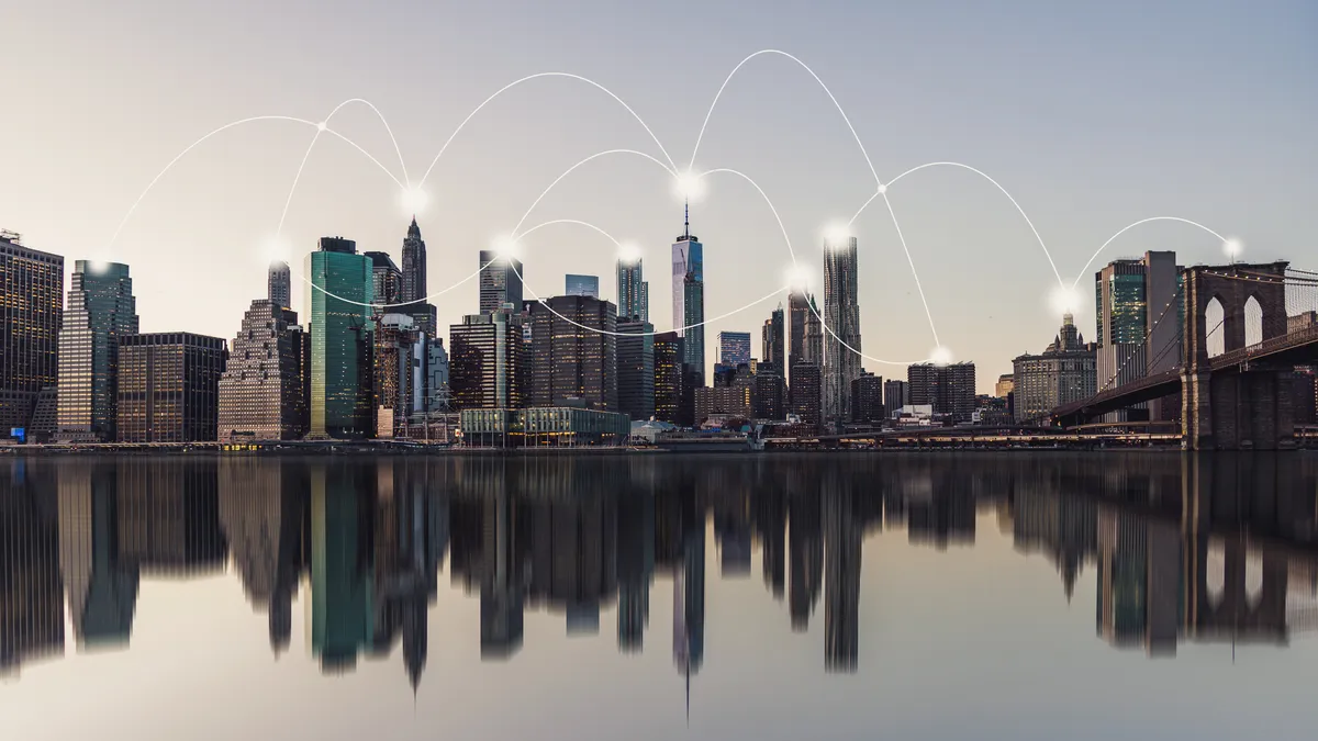 A creative image of 5G wireless connectivity in Manhattan, New York.