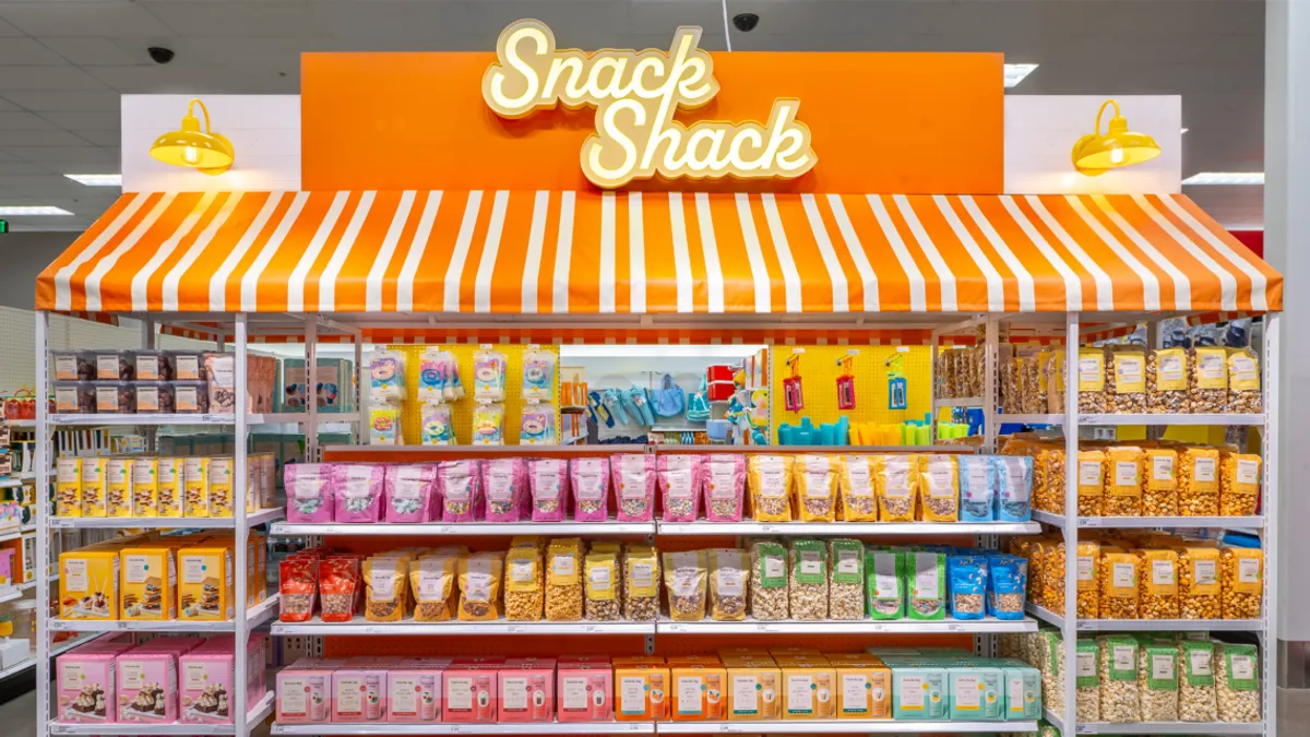 Sweets and snacks display in a store.