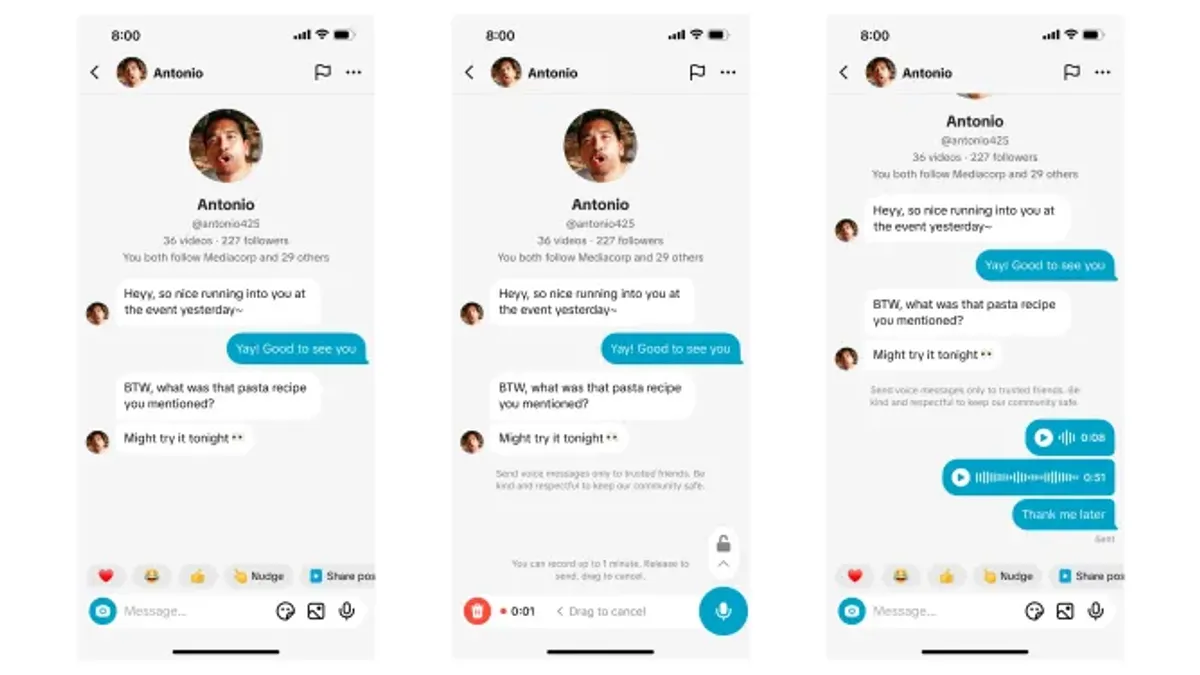 TikTok audio messages