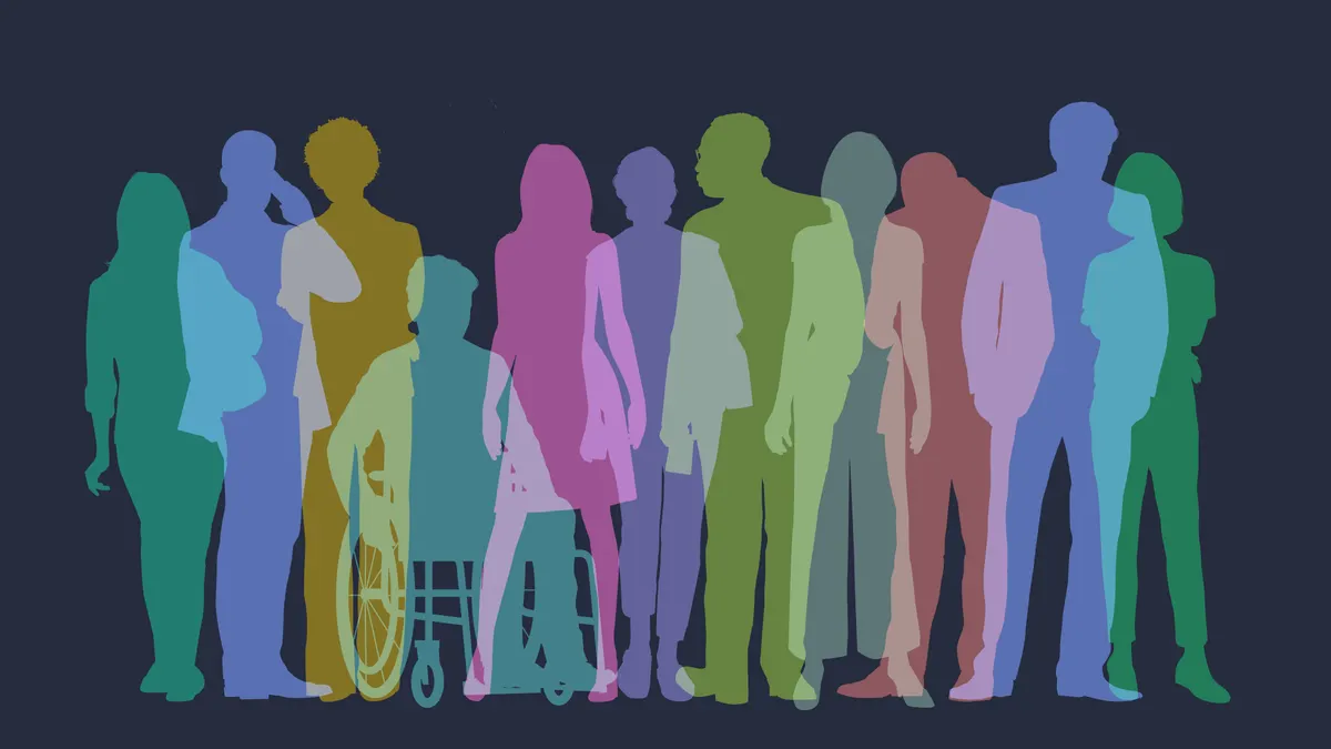 Colourful overlapping silhouettes of Professional or Business people