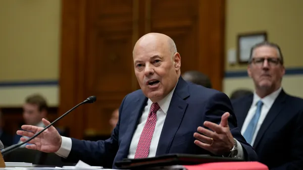 U.S. Postmaster General Louis DeJoy testifies during a House Oversight Subcommittee on Government Operations and Federal Workforce hearing on Capitol Hill May 17, 2023 in Washington, DC.