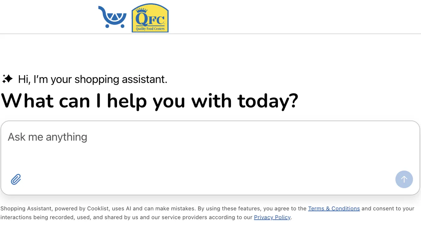 Screenshot of QFC's AI assistant.