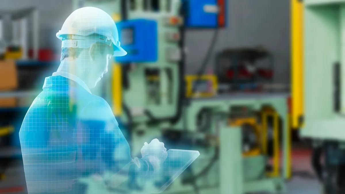 An augmented reality version of a person working in a factory.