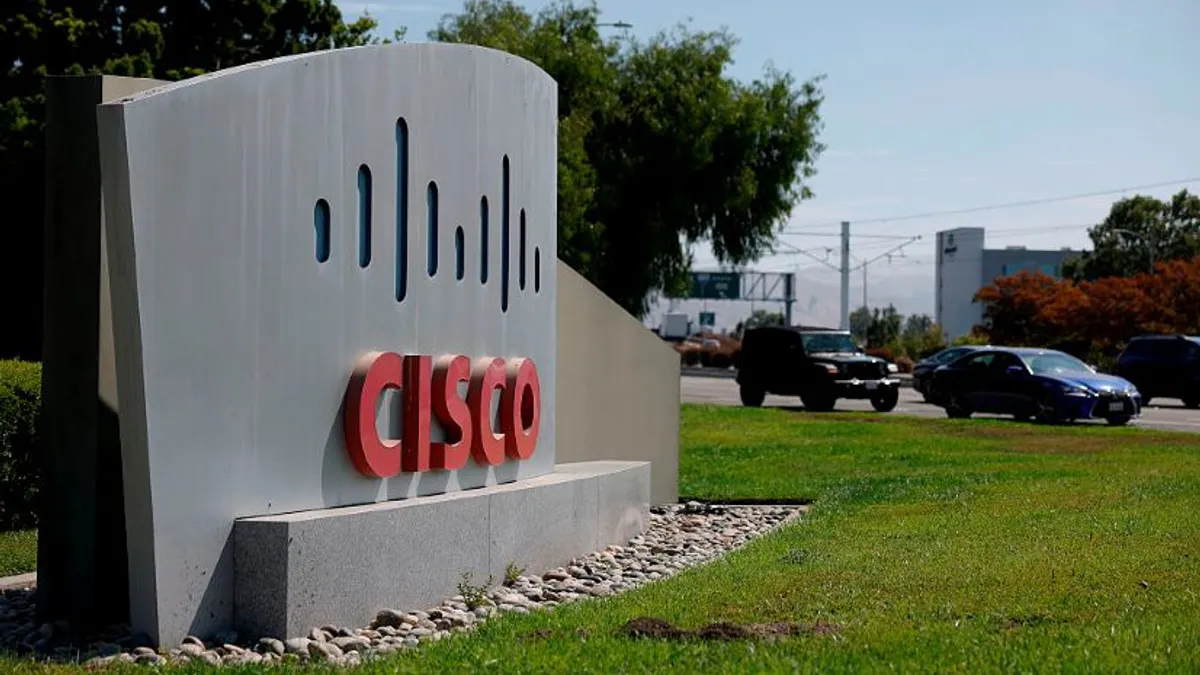 a sign marked Cisco in front of a street