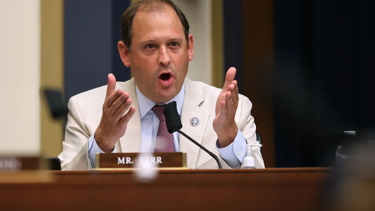 Andy Barr, Kentucky Republican, speaks during a Congressional hearing.