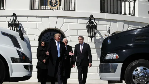 President Donald Trump, then-Vice President Mike Pence and then-Administrator of the Centers for Medicare and Medicaid Services Seema Verma welcome American Trucking Associations President and CEO Chris Spear to the White House on March 23, 2017.