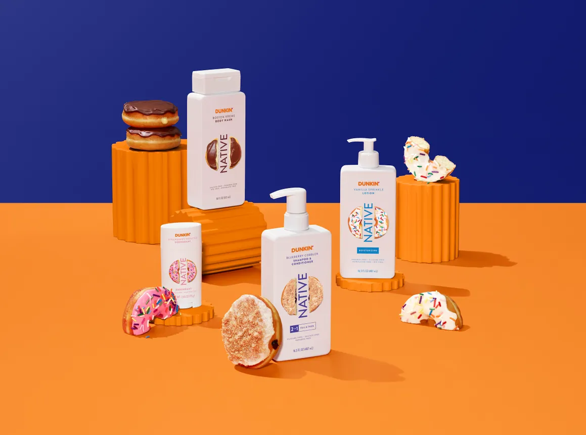 A variety of Native personal care products in Dunkin&#x27;-inspired scents.