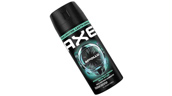 An aerosol can with branding for Axe body spray.