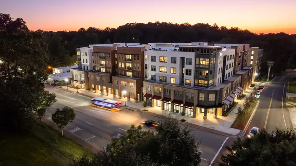 A mid-rise apartment building.