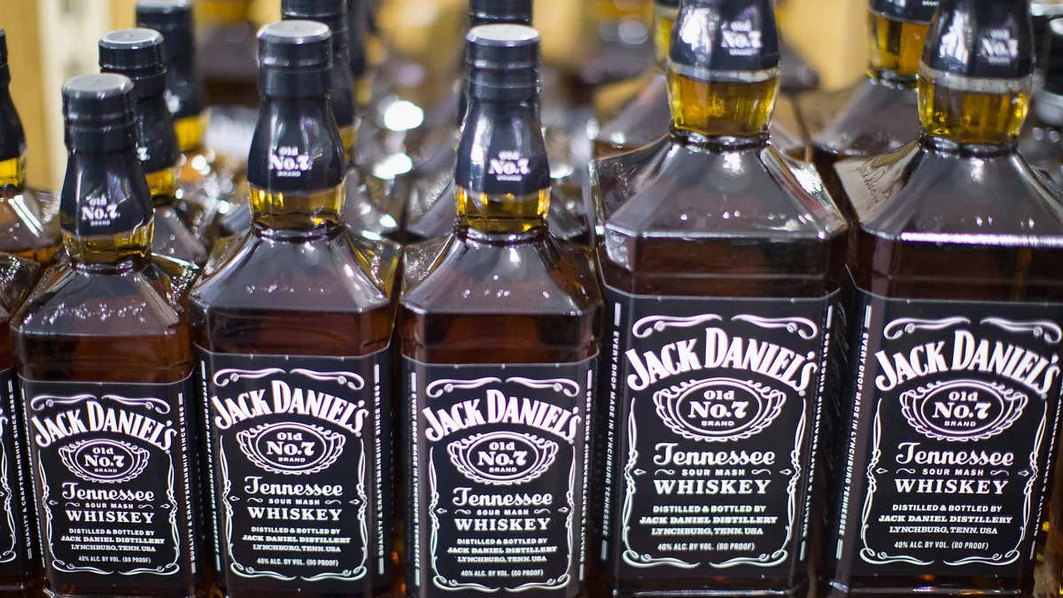 Jack Daniel's whiskey bottles displayed on shelf