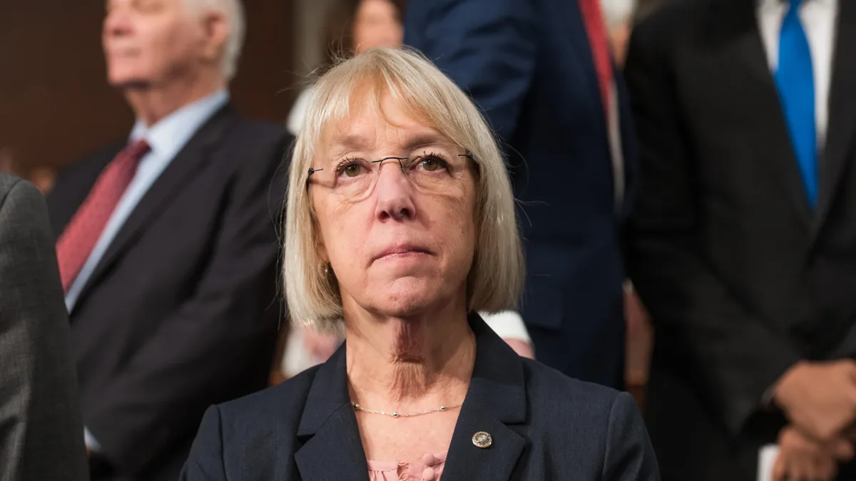 A photograph of Senator Patty Murray (D-WA) looking very concerned for the plight of restaurateurs.