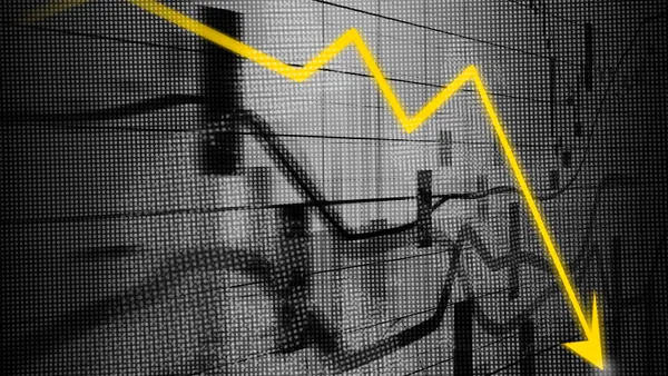 Recession arrow, Graph showing business decline on led screen