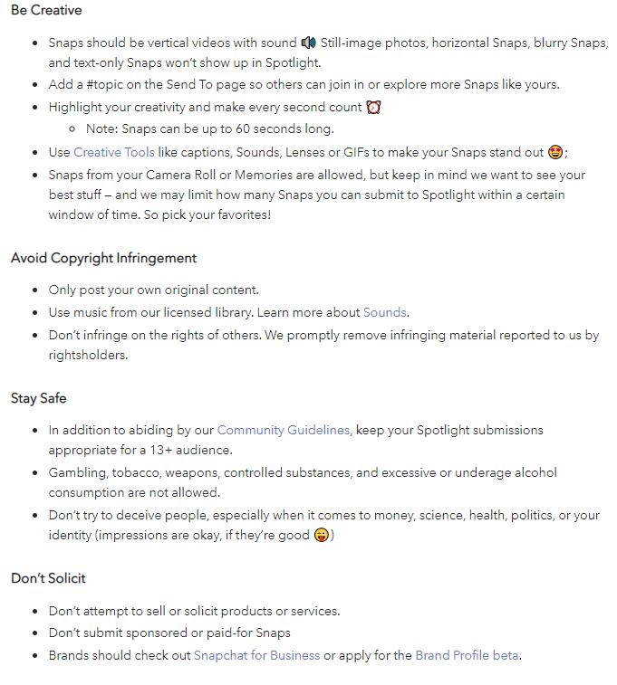 SNapchat Spotlight guidelines