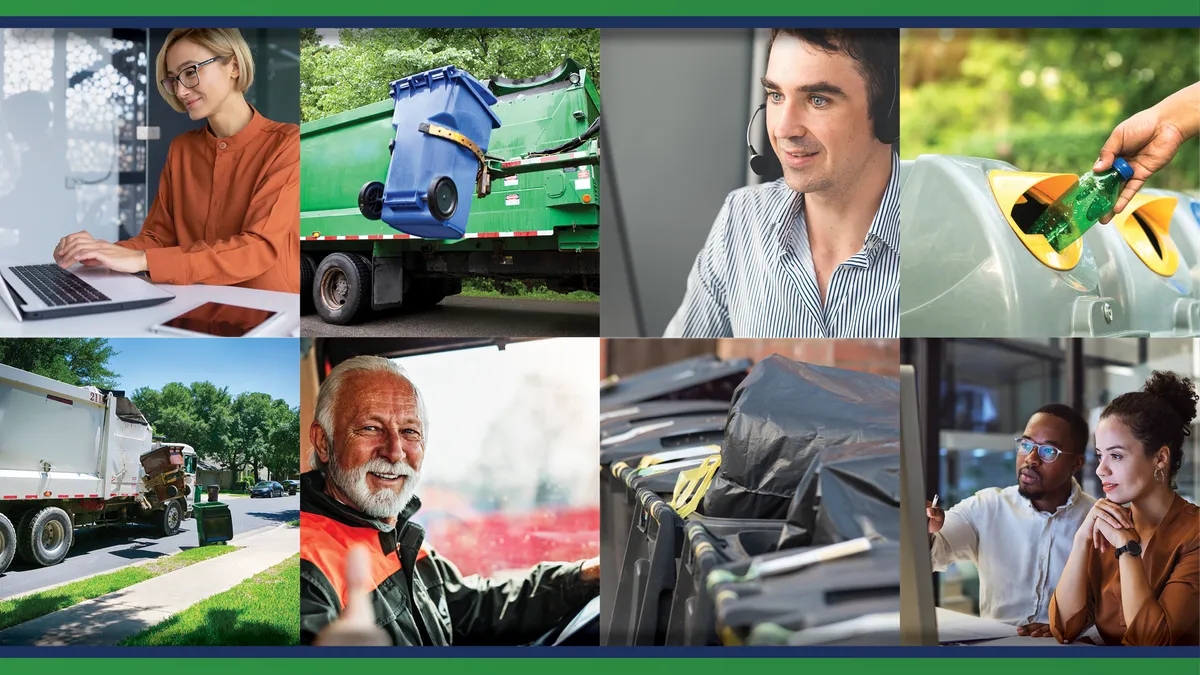 A photo montage of people involved with the waste management industry.