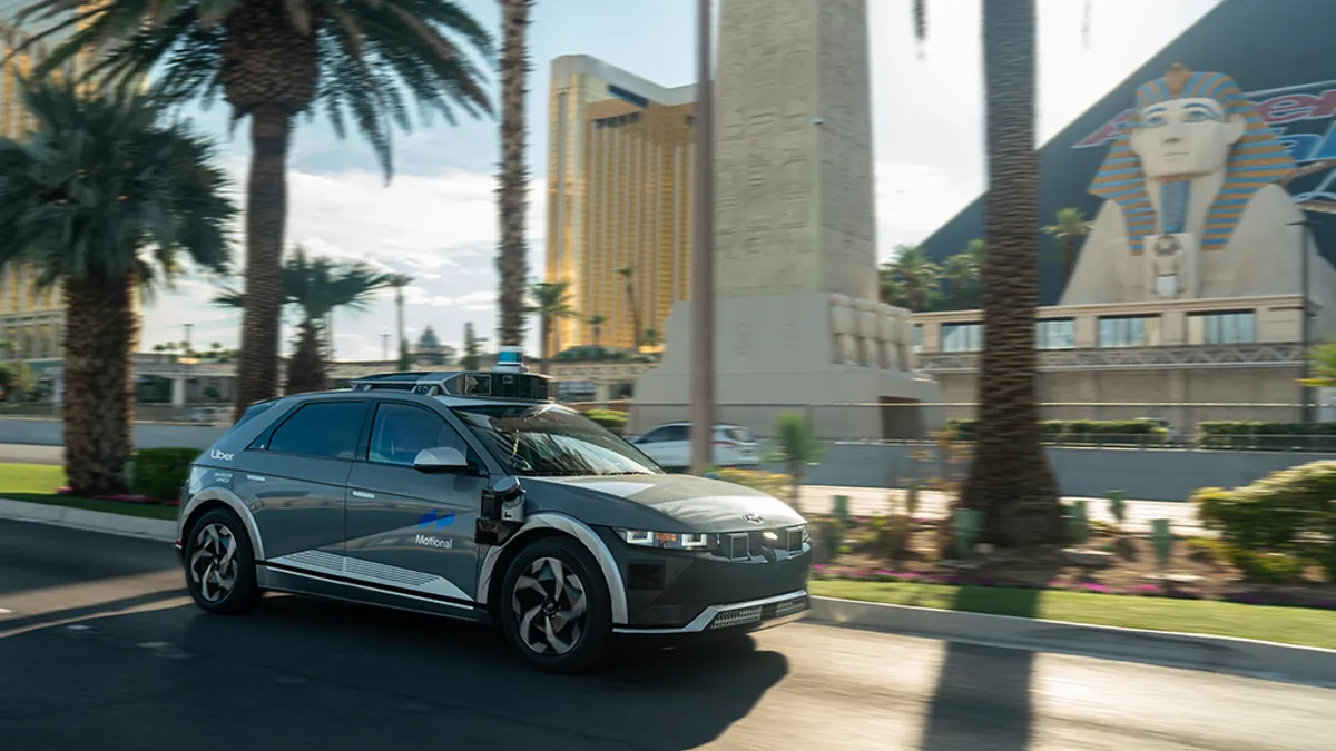 A an autonomous vehicle driving in Las Vegas.