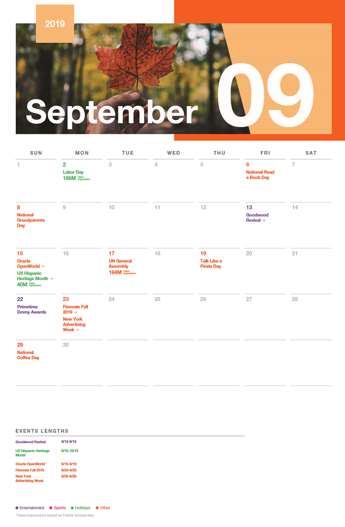 Twitter Major Events Calendar - September 2019