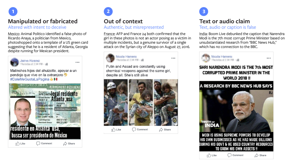 Examples of misinformation shared on Facebook via images