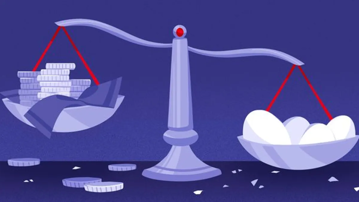 Custom header image for Food Dive story on the egg market during the coronavirus pandemic by Adeline Kon.