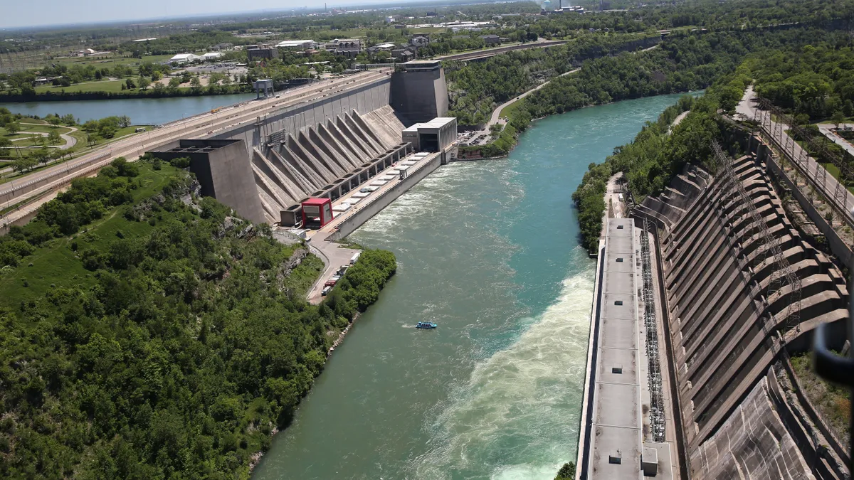 Aerial view of the Niagara River along the U.S.-Canada border.