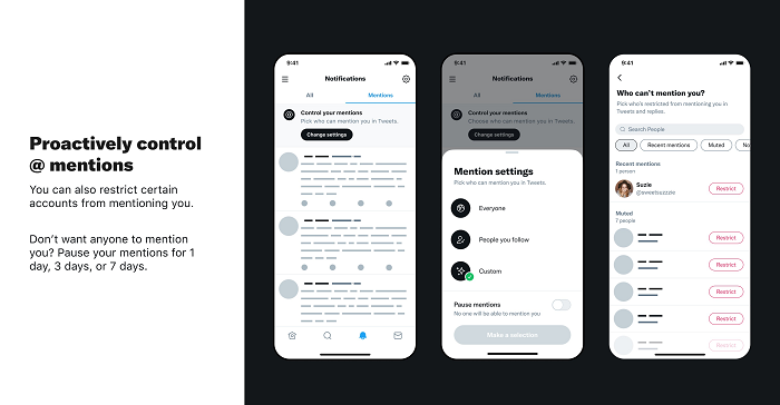Twitter mention controls