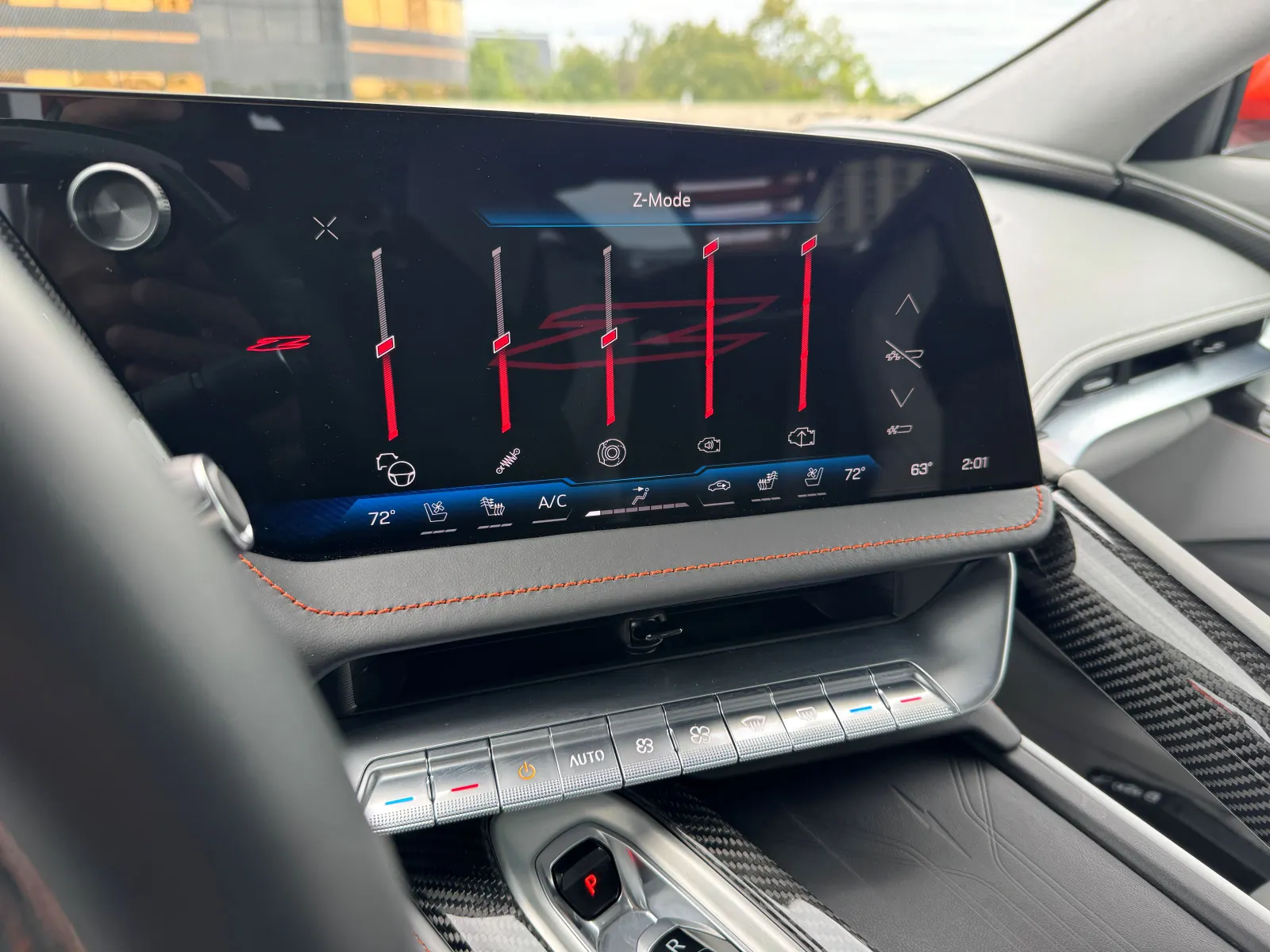 Inside the Chevrolet Corvette ZR1X, a display screen allows drivers to control performance configurations in "Z-Mode."