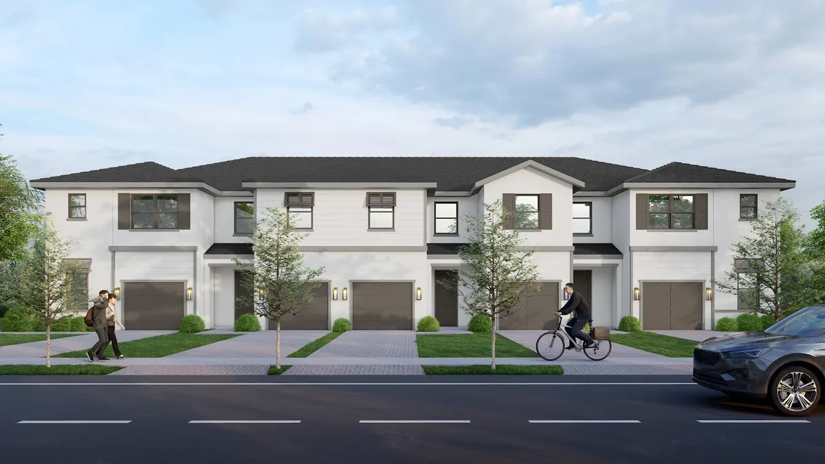 A rendering of a row of homes.