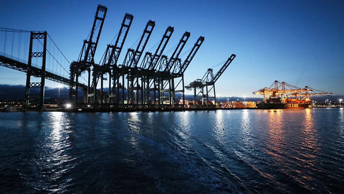 Cranes stand idle at the Port of Los Angeles, which is the nation's busiest container port, on March 6, 2020 in San Pedro, California.