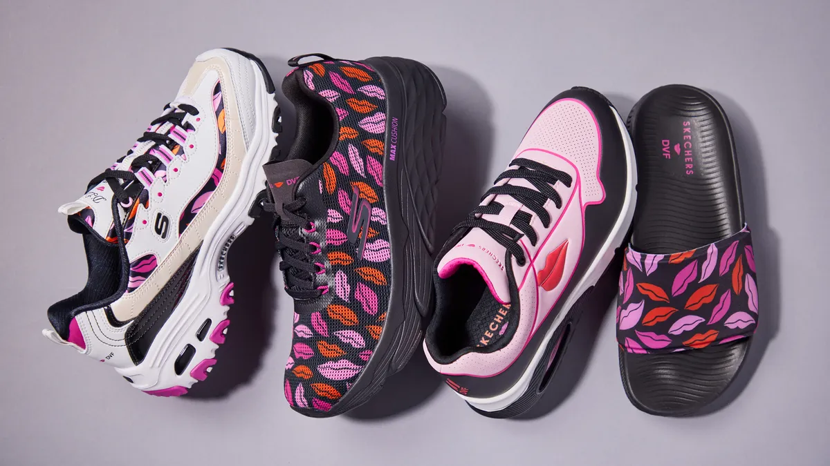 A line of Skechers shoes with famous Diane  von Furstenberg prints.