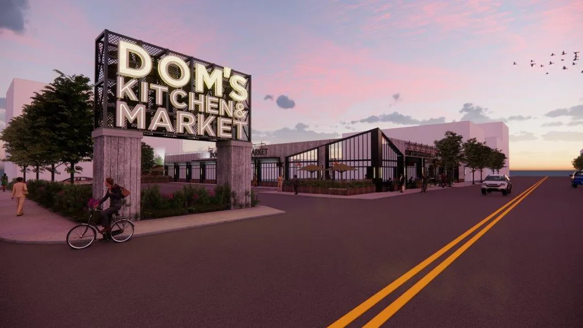 Rendering of exterior of Dom's Kitchen & Market store