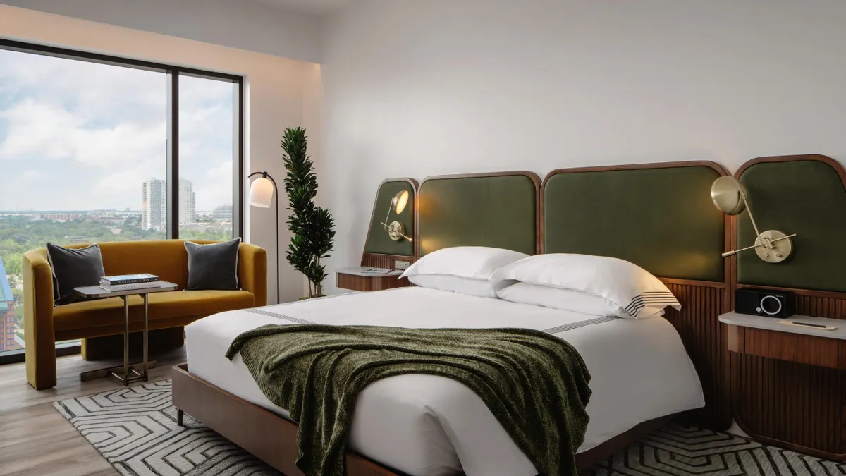 A rendering of a hotel room at Thompson Houston.