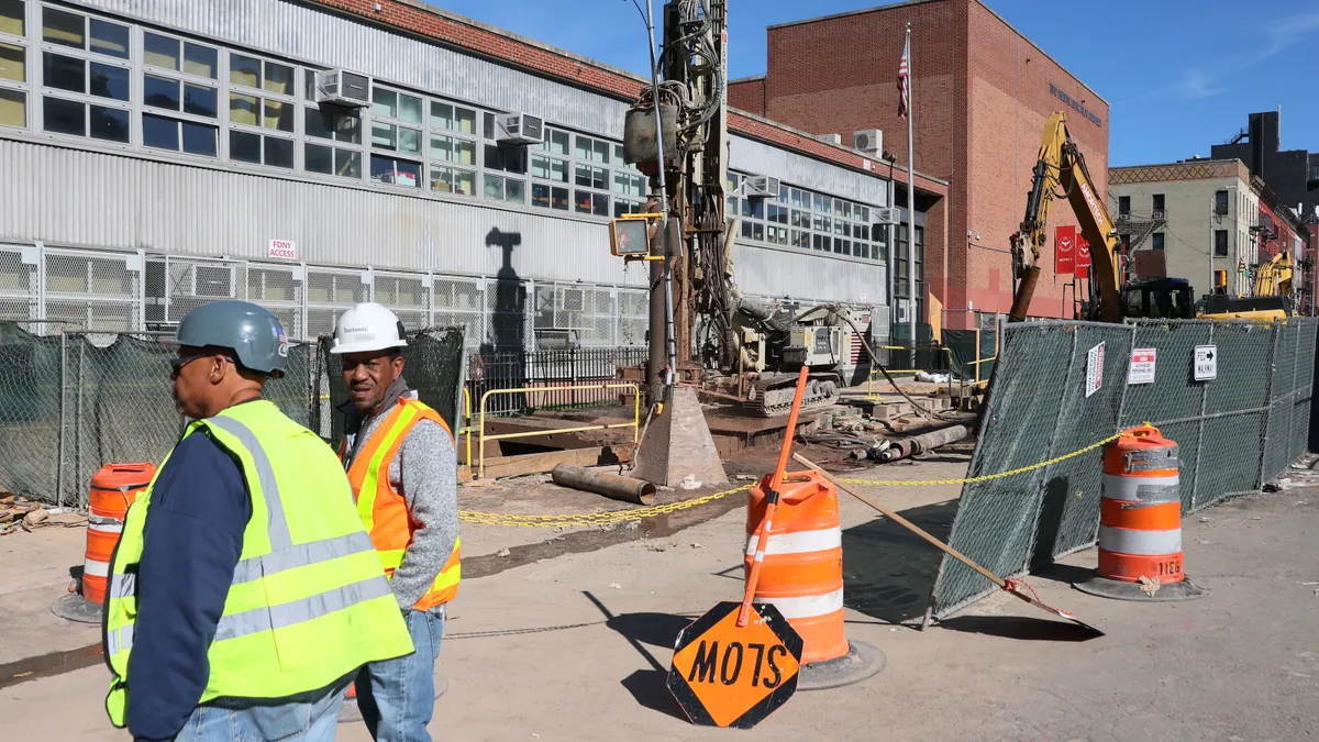Construction machines on the site of the Second Avenue Subway station