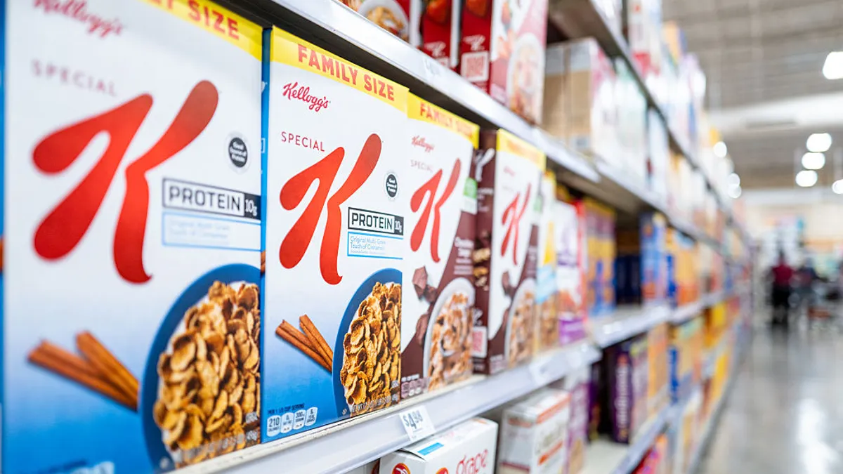 Boxes of Kellogg's Special K cereal are displayed on shelves