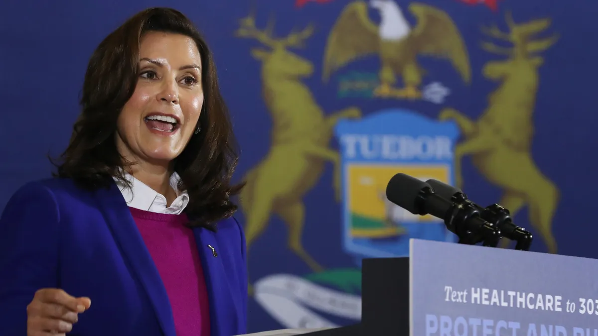 Gretchen Whitmer speaks at a podium