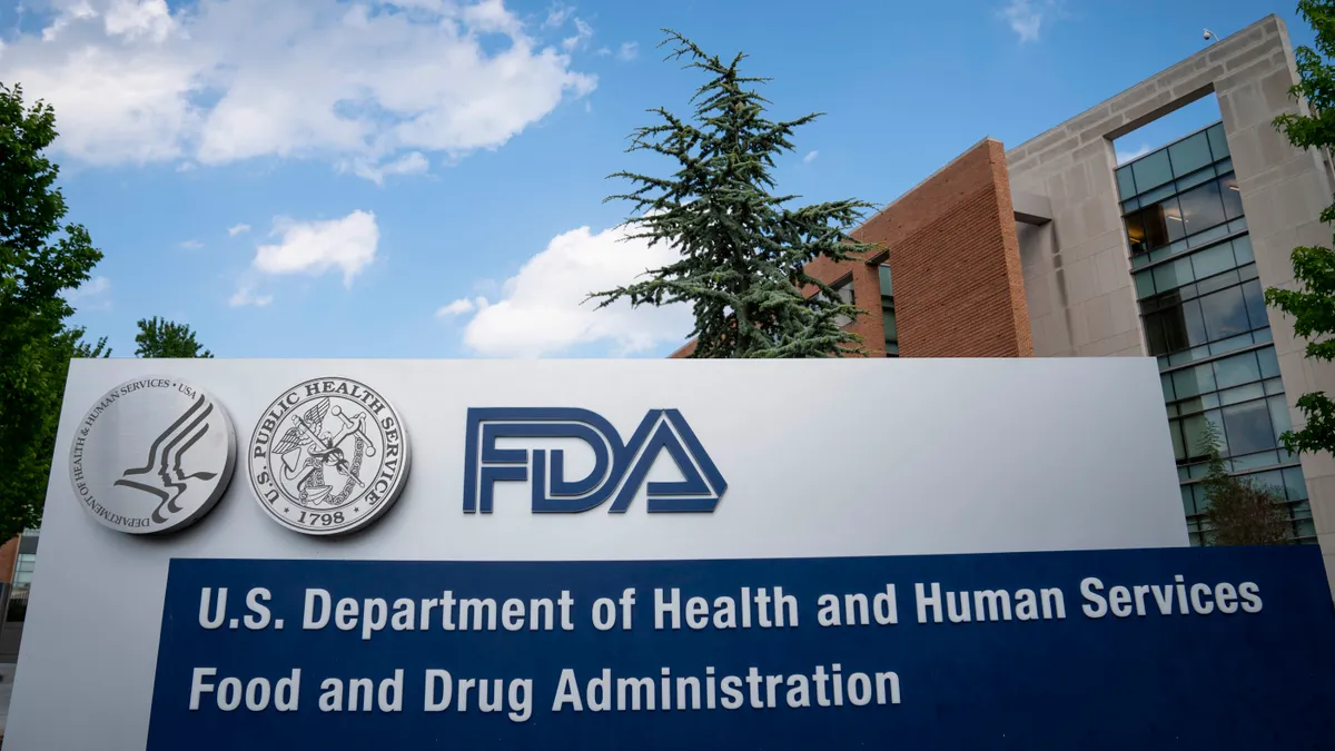 A sign for the Food And Drug Administration is seen outside of the headquarters on July 20, 2020 in White Oak, Maryland.