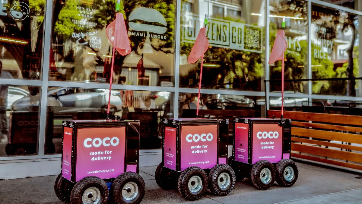 Coco delivery bots in front of one of C3's digital kitchens in Southern California