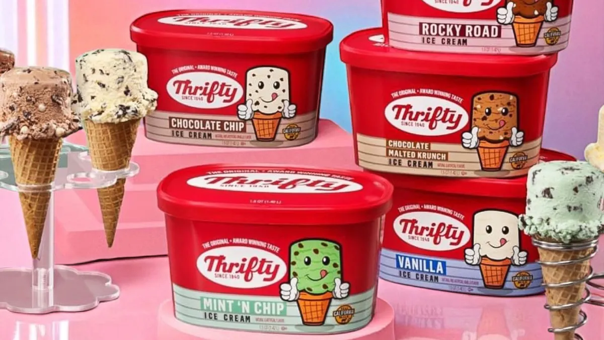 Packages of Thrifty Ice Cream