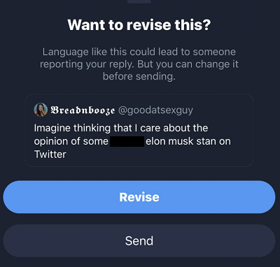 Tweet reply warning