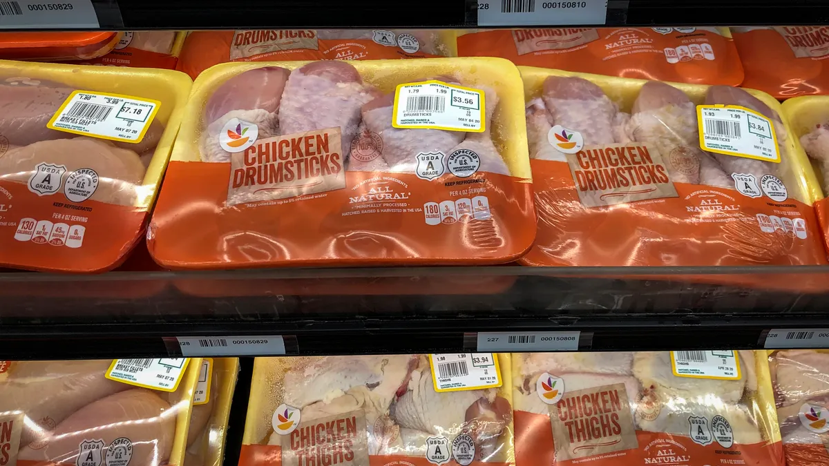 Chicken sits on the shelf at a grocery store