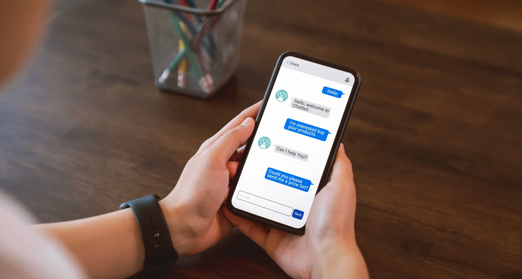 A person talks to a chatbot on their phone