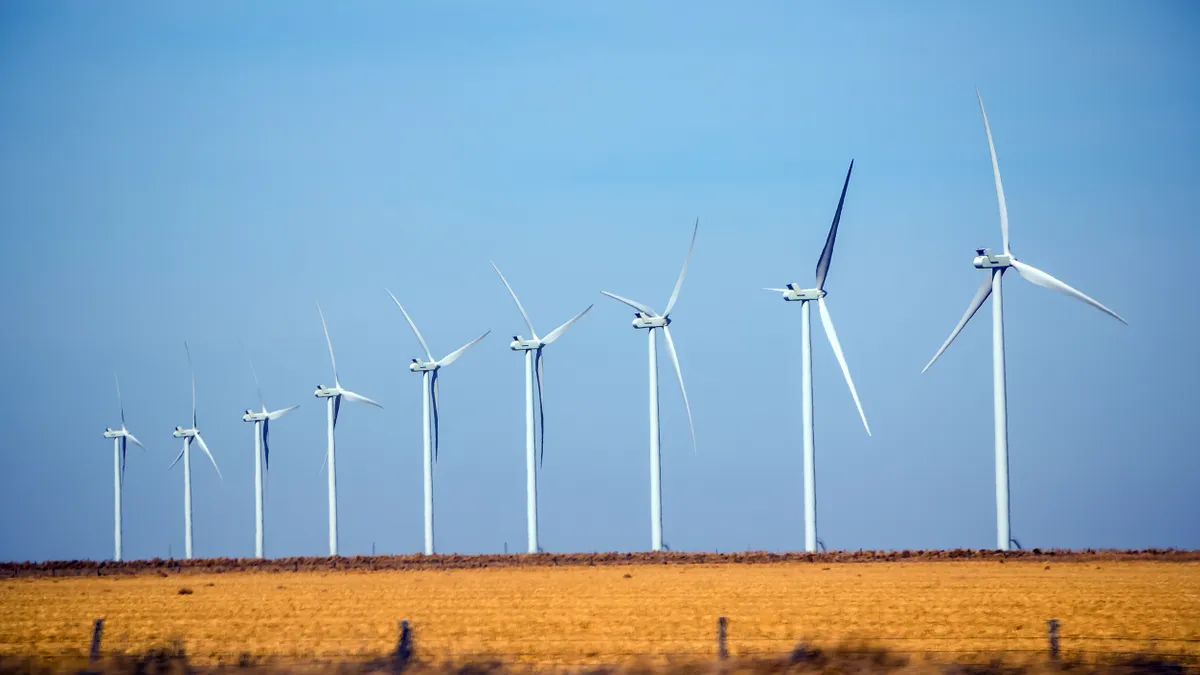 8 wind turbines at a wind farm in Amarillo, Texas.