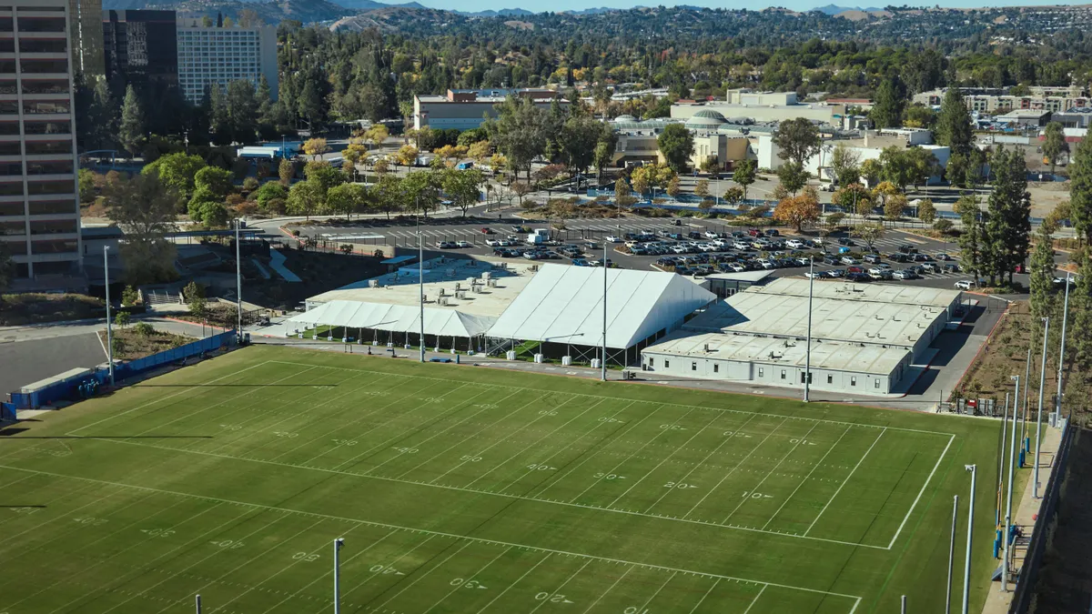 An aerial view of an athletic training facility.