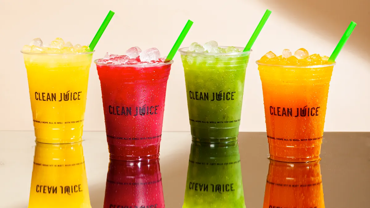 Four different juices from Clean Juice