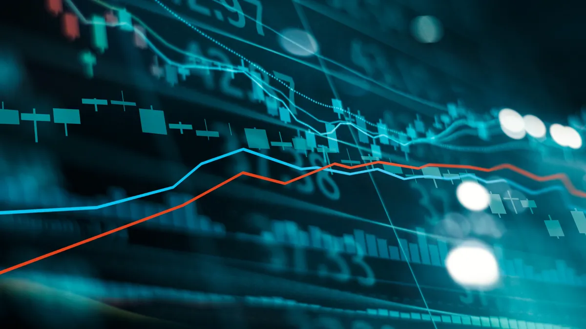 Financial stock market investment trading graph. Candle stick graph chart.