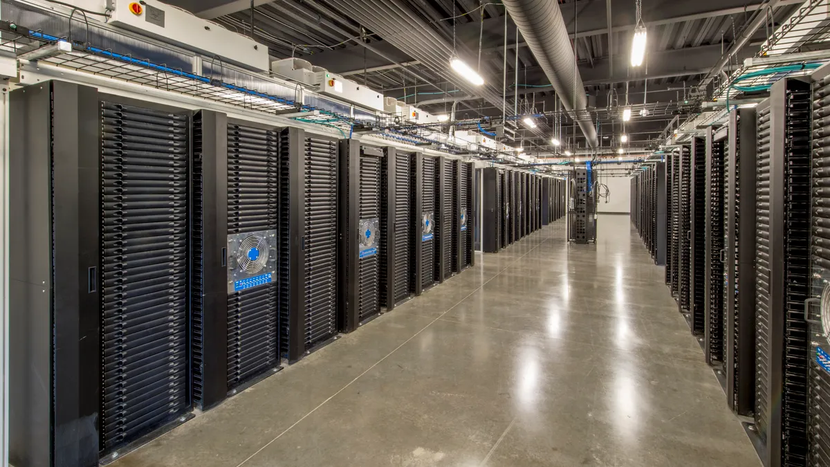 A server room in a large data center