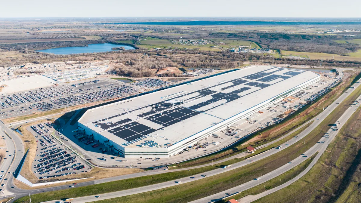 aerial shot of Tesla's gigafactory in Texas