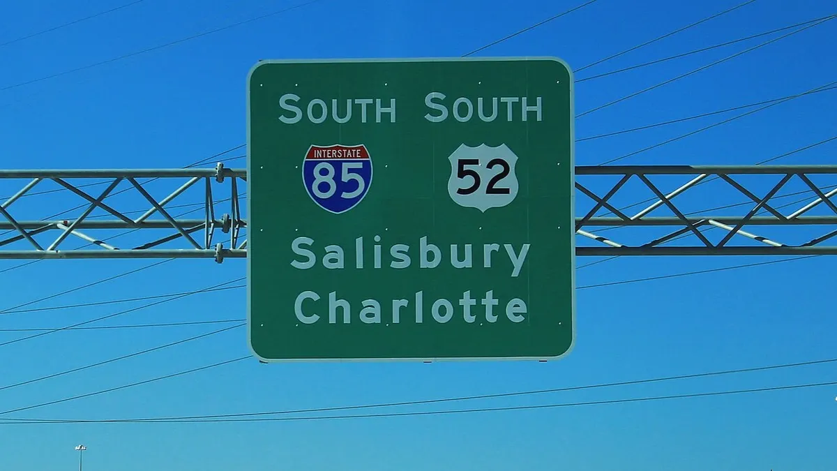 Sign for the I-85 highway in North Carolina.